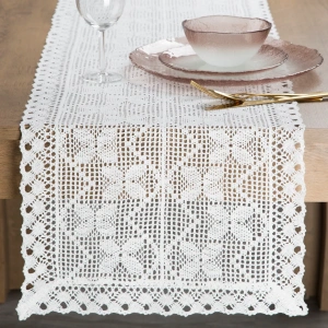 Stolní běhoun Martha B, rustikální romantický boho styl, barva bílá, velikost 40x140cm