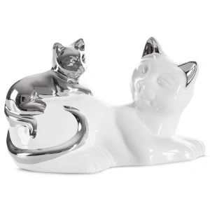 Dekorační figurka CAT1F02, glazovaná keramika, bílo-stříbrná,  výška 12cm