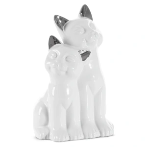 Dekorační figurka CAT1F03, glazovaná keramika, bílo-stříbrná,  výška 22cm