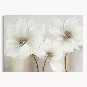 Větší dekorační obraz  Flowers 705B,  ruční malba na plátně s dekorací brokátem a džety, velikost 70x50cm
