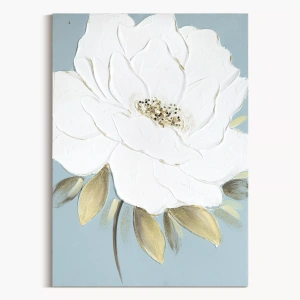 Větší dekorační obraz  Flowers 704A,  ruční malba na plátně s dekorací brokátem a džety, velikost 50x70cm
