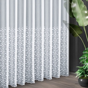 Záclona F6266-1, šití na míru, bílá matná, dolní část s květovou výšivkou