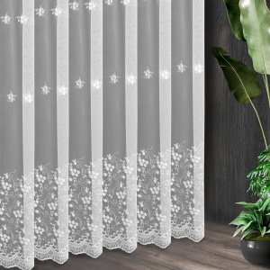 Záclona F14153, šití na míru, bílá matná, výšivka