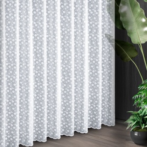 Záclona F6266, šití na míru, bílá matná, hustší květová výšivka