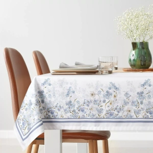Větší stolní ubrus  Summer18,  potisk květový motiv, modrá koloristika, velikost 140x180cm