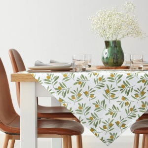 Stolní ubrus řady Erin, motiv oliv,  látka odolná polití tekutinami, velikost 85x85cm