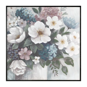 Větší dekorační obraz  Flowers 719B,  ruční malba na plátně s dekorací brokátem, velikost 80x80cm