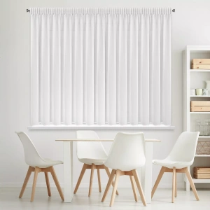 Záclona Debra krátká, bílý matný šifón, řasící páska a tunýlek,  šíře 400cm, výška 160cm, možnost zkrácení