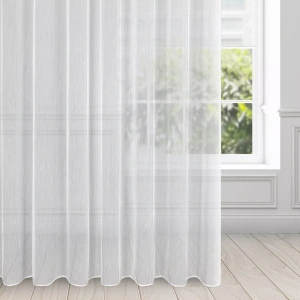 HIT - Větší záclona Pilar,  bílá s drobnými svislými proužky a vzorem deštíku,  velikost  350x270cm, řasící páska, lze zkrátit