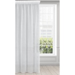 Záclona Pilar,  bílá s drobnými svislými proužky a vzorem deštíku,  velikost  140x270cm, řasící páska, lze zkrátit