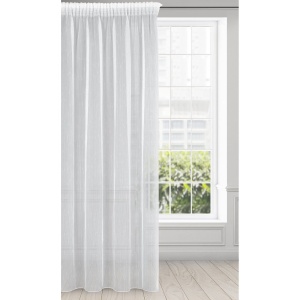 Záclona Pilar,  bílá s drobnými svislými proužky a vzorem deštíku,  velikost  140x270cm, řasící páska, lze zkrátit