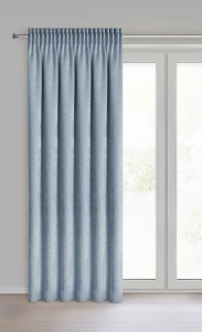 Závěs Nilo, hebký a příjemný šenil, barva světle modrá, řasící páska, velikost 140x270cm, výšku lze zkrátit