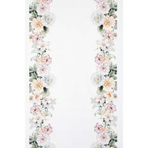Stolní běhoun řady Flowery, na bocích potisk květovým motivem, látka odolná polití tekutinami, velikost šíře 40cm, délka volitelná
