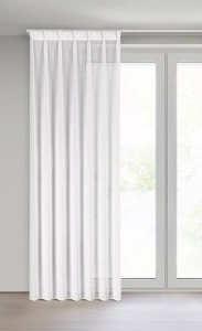 Ruby  - záclona s háčky Flex pro stropní kolejnice. bílá hustší látka šifón,  velikost 80x270cm po nařasení, výšku lze zkrátit