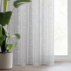 Záclona Reva, bílá, stříbřitý potisk mramorový vzor, velikost  140x250cm, na kroužcích, lze zkrátit