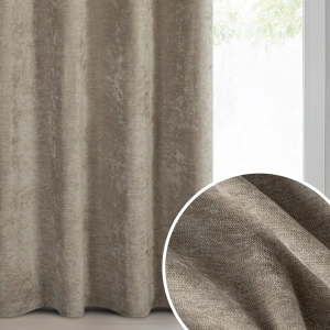 Závěs Vani, hebký šenil s výrazným přírodním splotem, barva tmavě béžová - cappuccino, velikost 140x250cm, na kroužcích, lze zkrátit