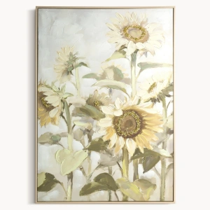 Větší dekorační obraz Flower 765A, motiv slunečnic, ruční malba na plátně, rámek,velikost 62x92
